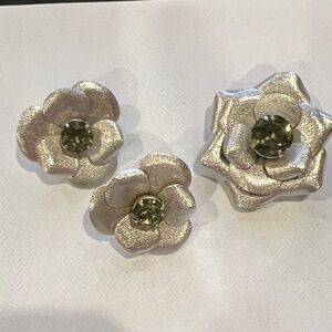 23 Vintage Silver Flower Earrings with Green Center Stones